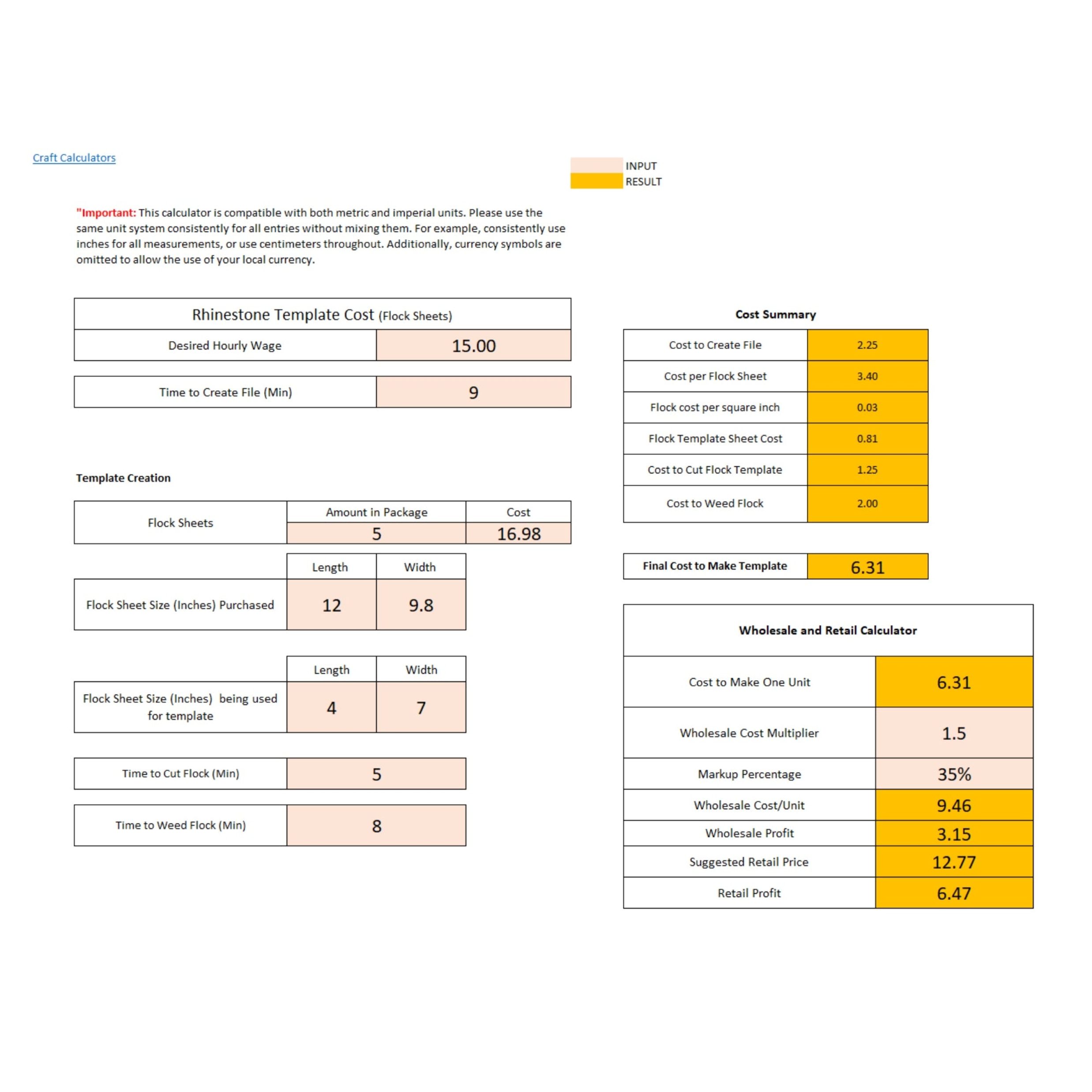 Rhinestone (Flock Sheets) Template Pricing Calculator - Image 2