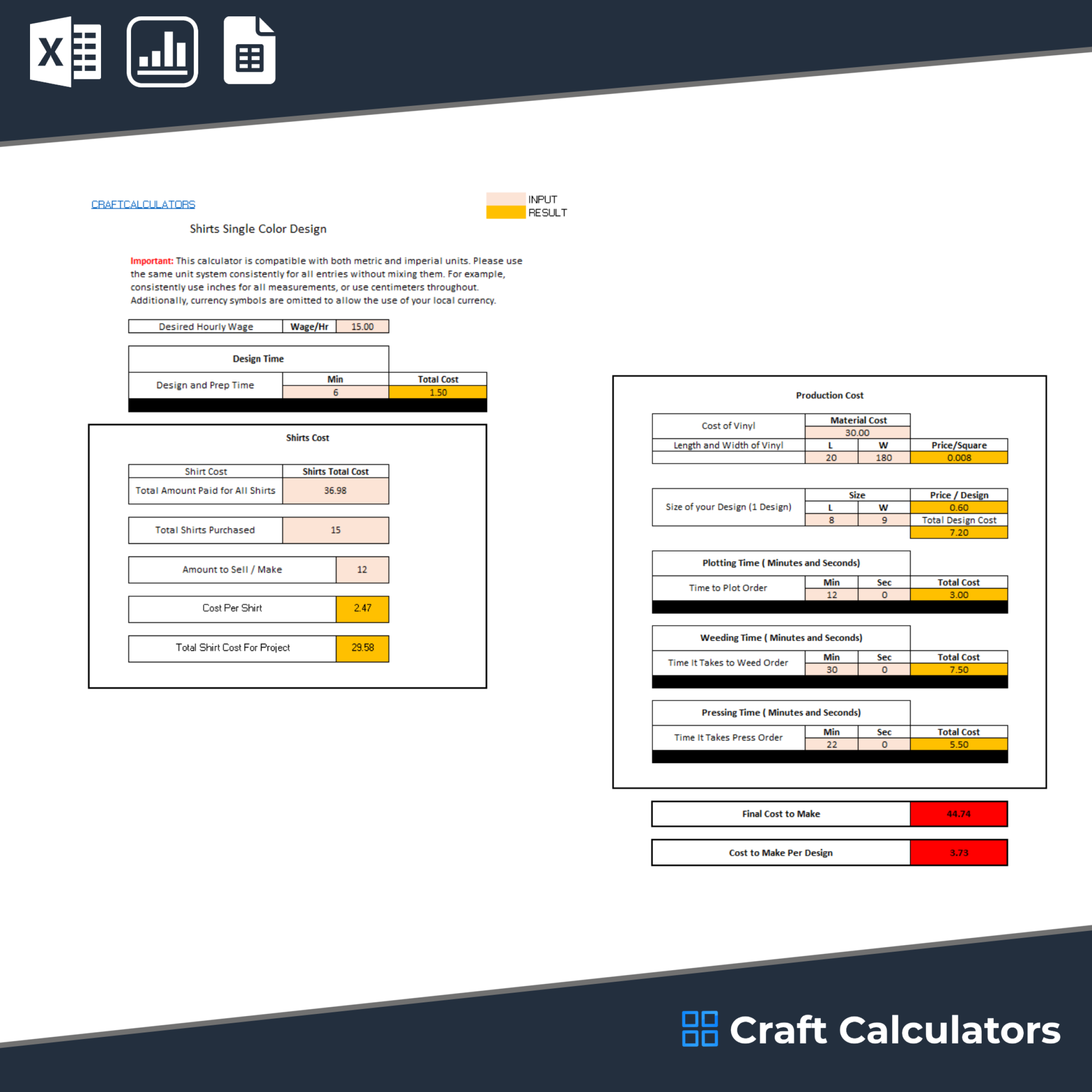 T-Shirt HTV Single Color Design Cost Calculator