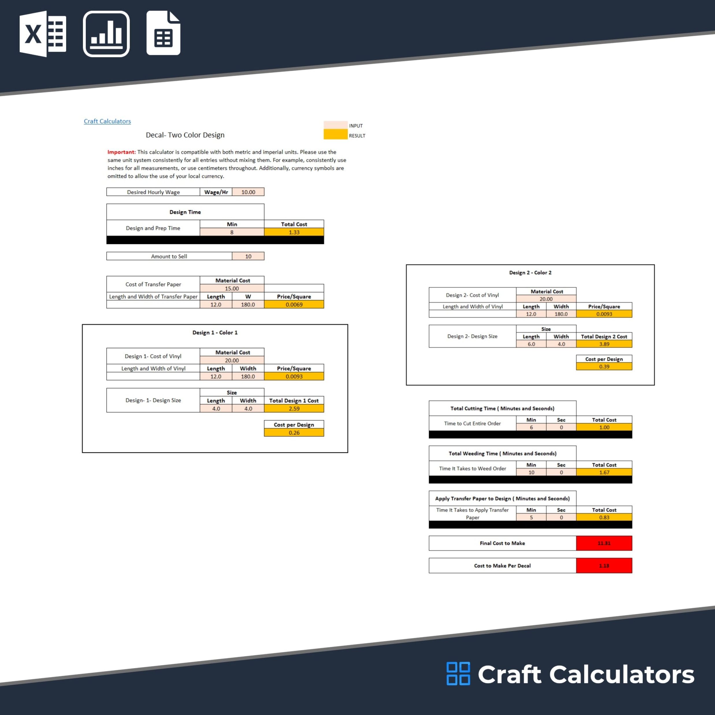 Vinyl Decal Cost Calculator - 2 Color