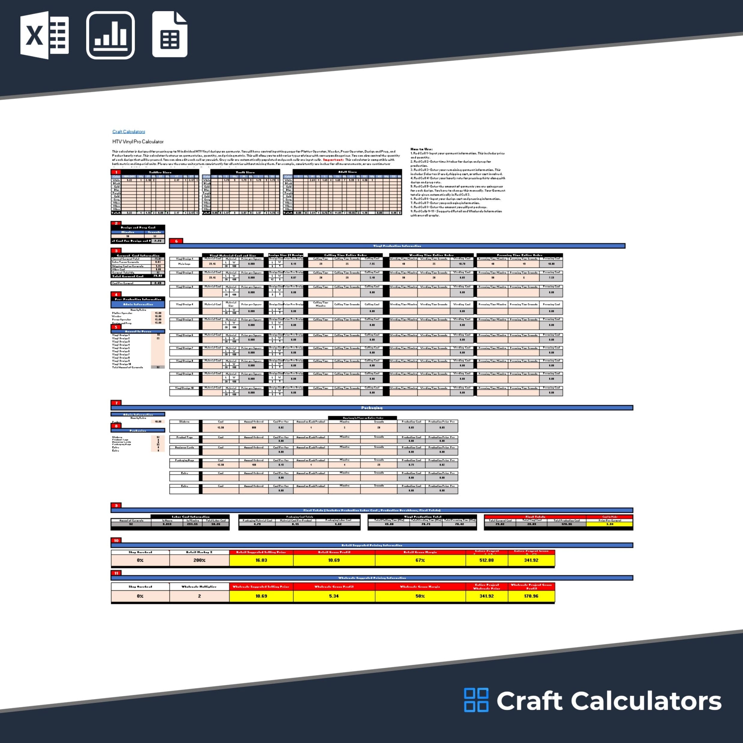 Advanced HTV Vinyl Pricing Calculator for Up to 10 Designs