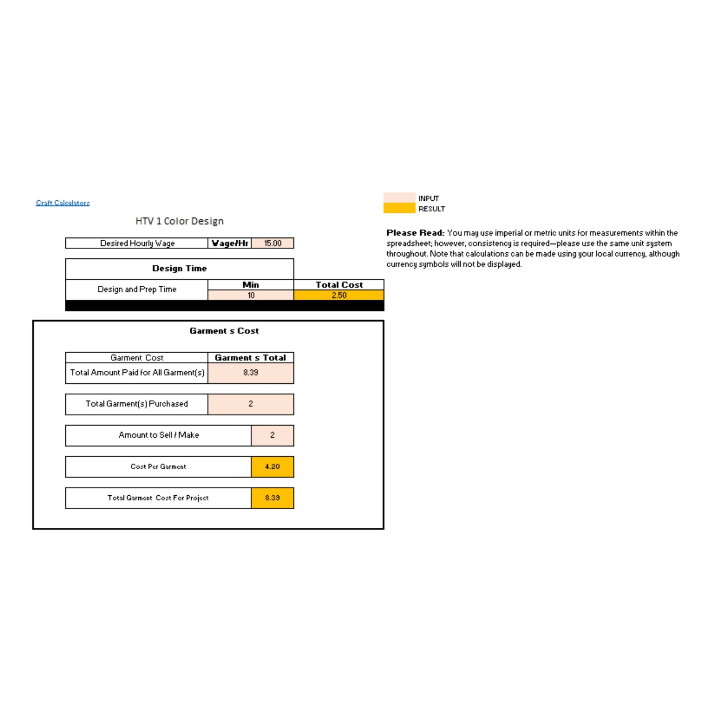 HTV 1 Color Design Product Cost Calculator (Universal Products) - Image 2