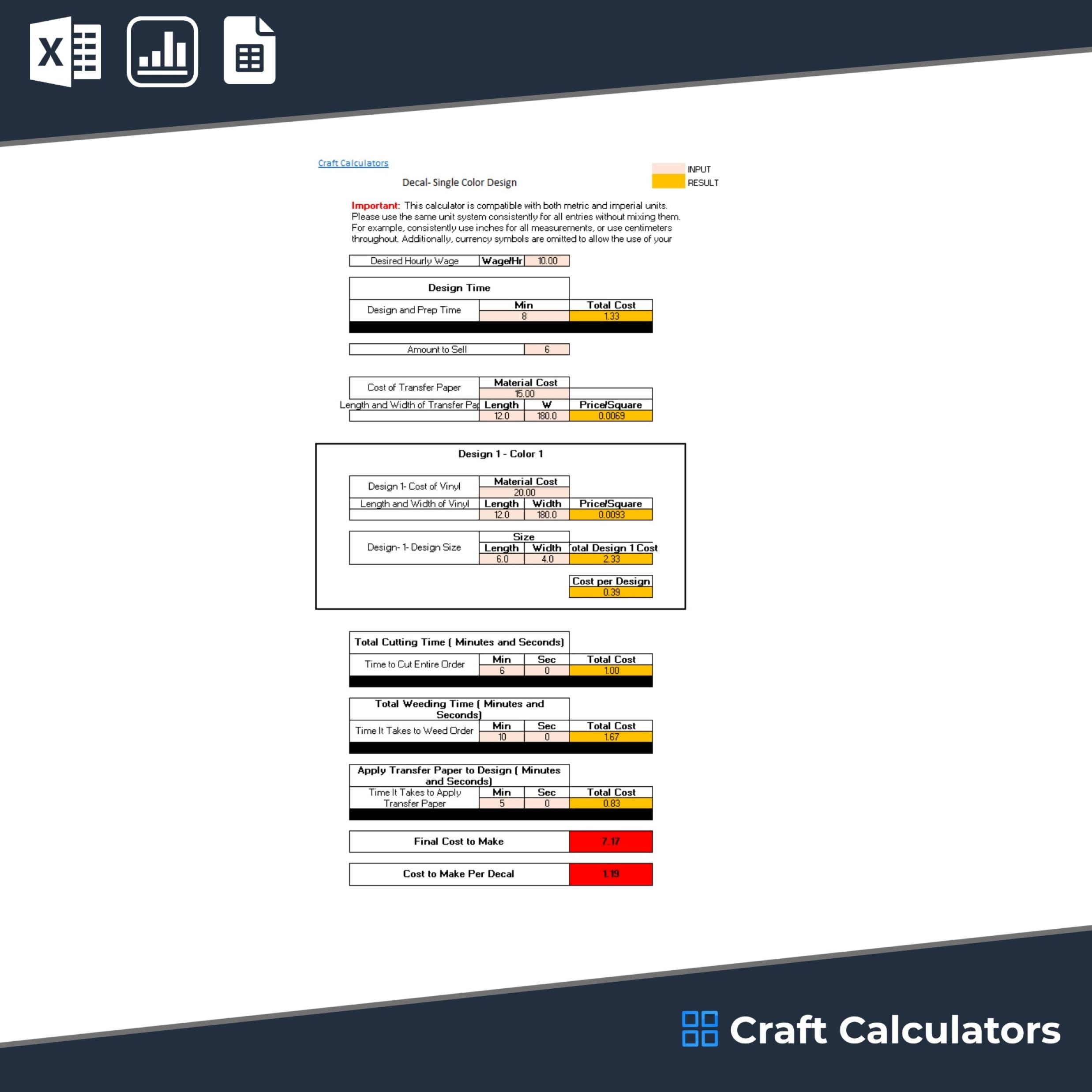 Vinyl Decal Cost Calculator - Single Color