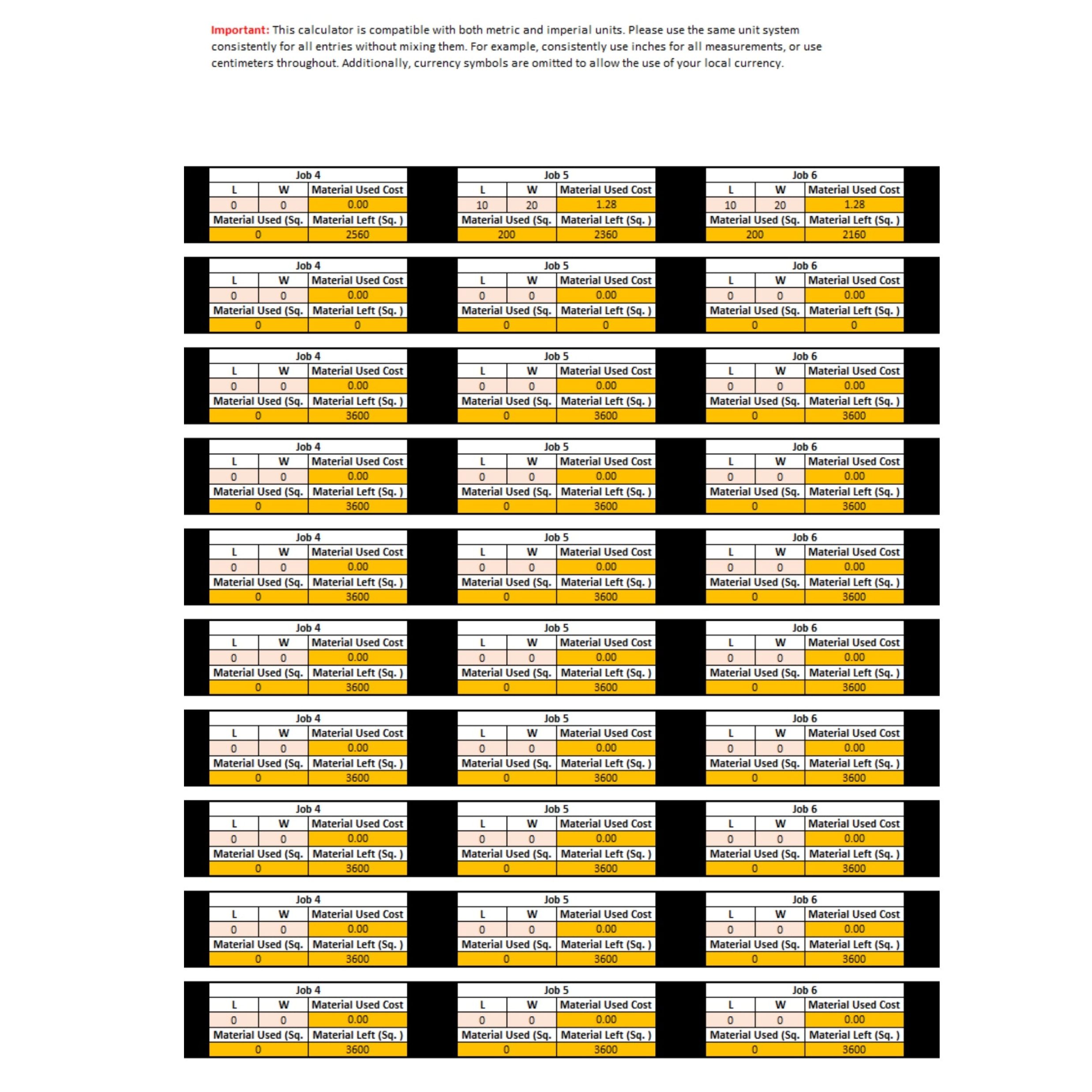 Vinyl Inventory Tracking Spreadsheet - Manage Up to 10 Colors & Jobs - Image 4