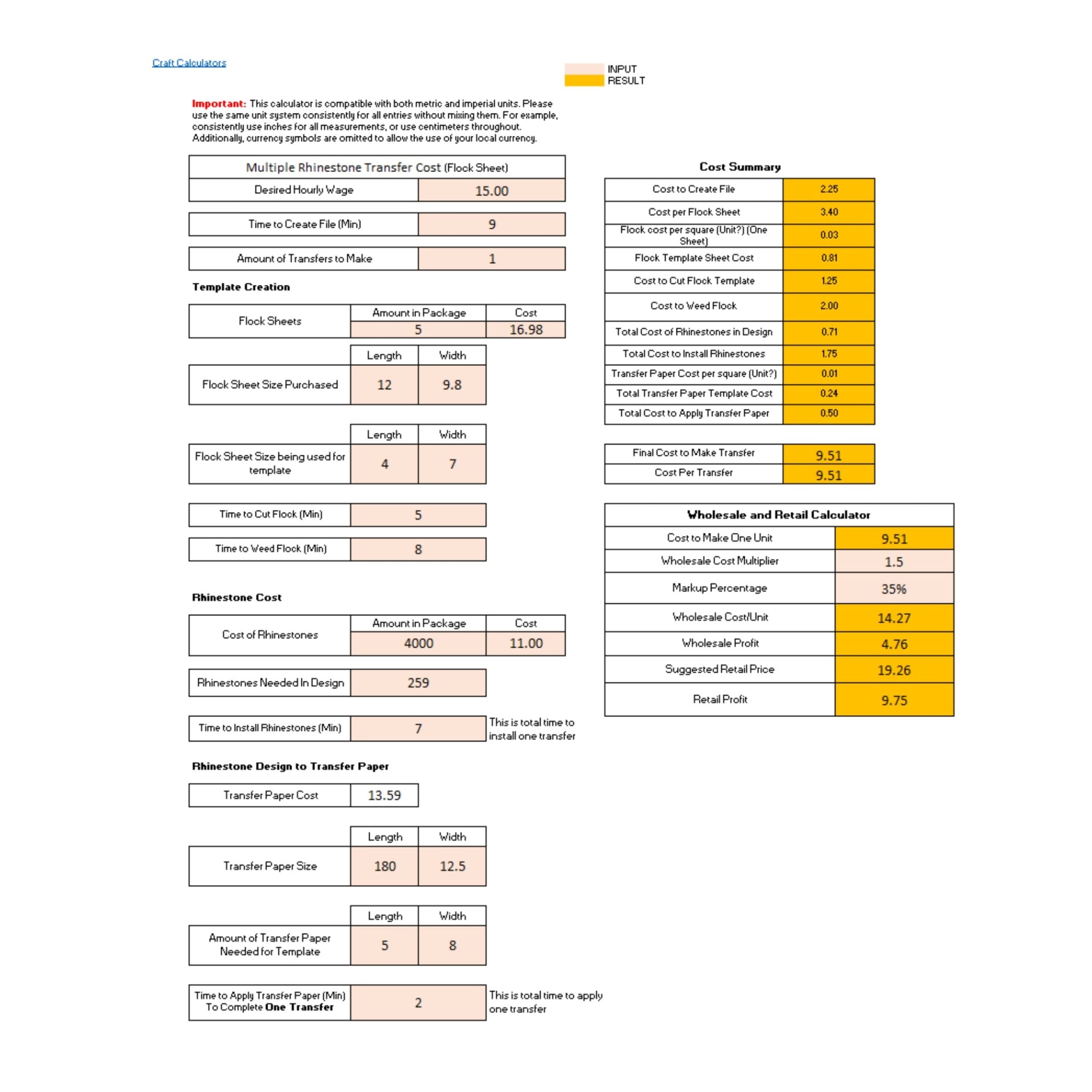 Multiple Rhinestone Transfer Cost Calculator (Flock Sheets) - Image 2