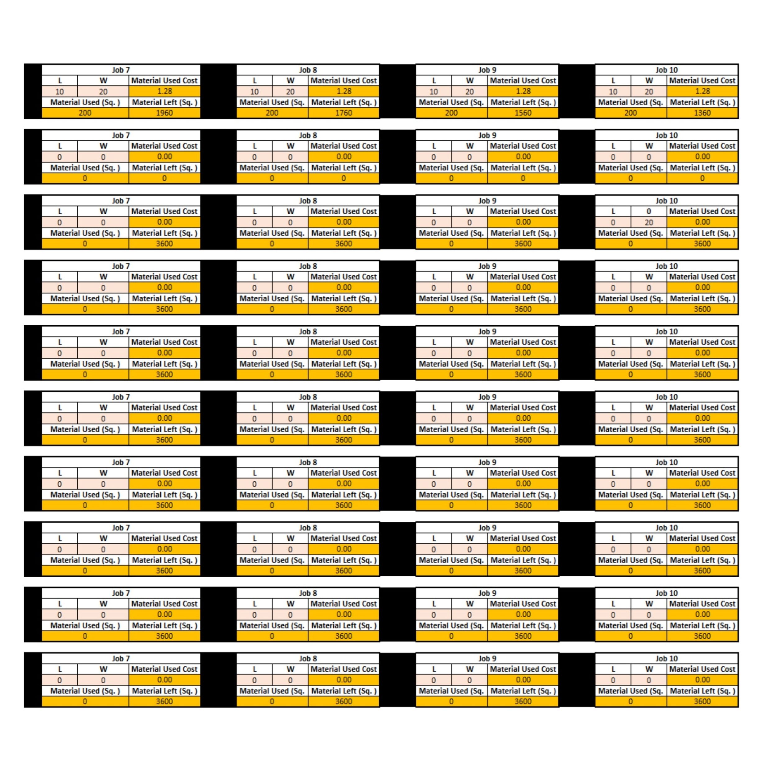 Vinyl Inventory Tracking Spreadsheet - Manage Up to 10 Colors & Jobs - Image 3