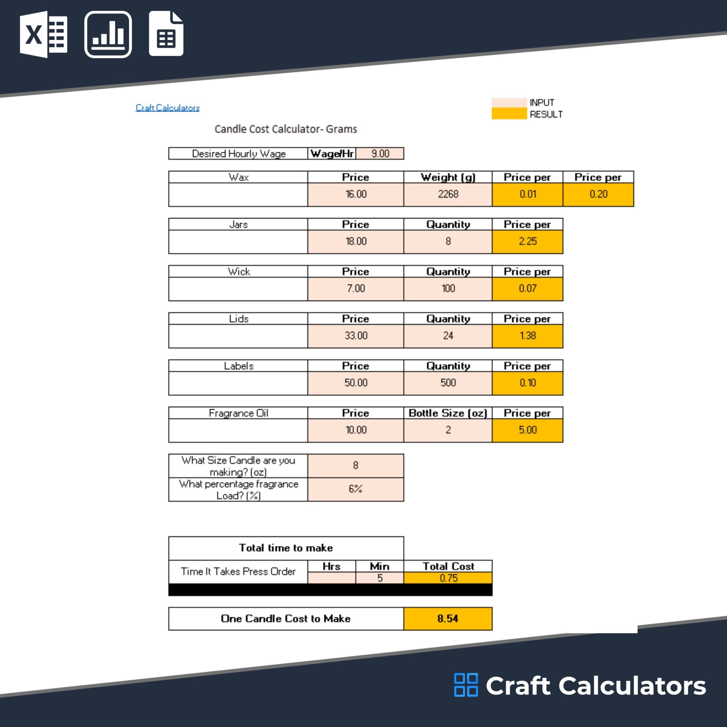 Candle Cost Calculator: Wax Weight in Grams