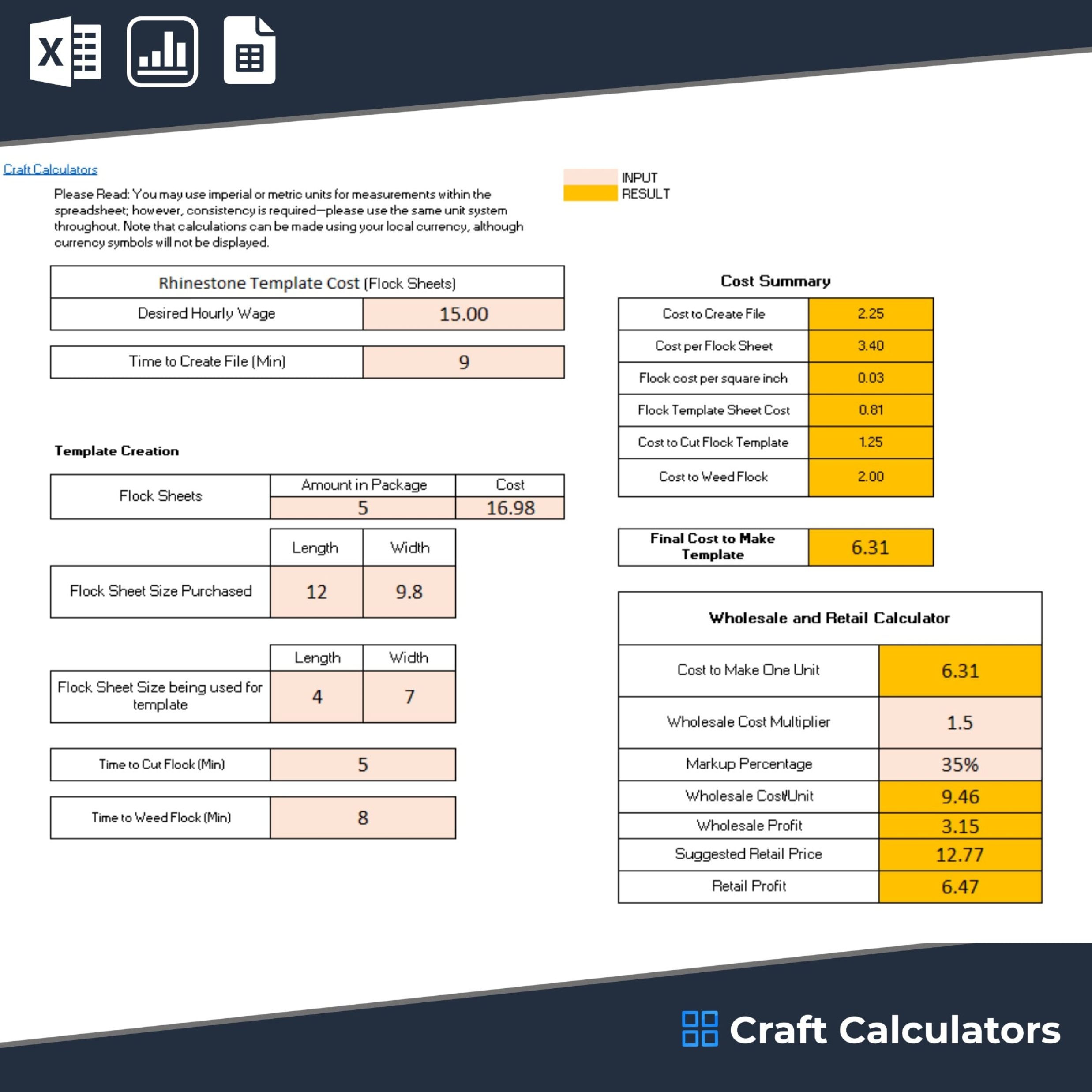 Rhinestone (Flock Sheets) Template Pricing Calculator: Easily Determine Template Costs