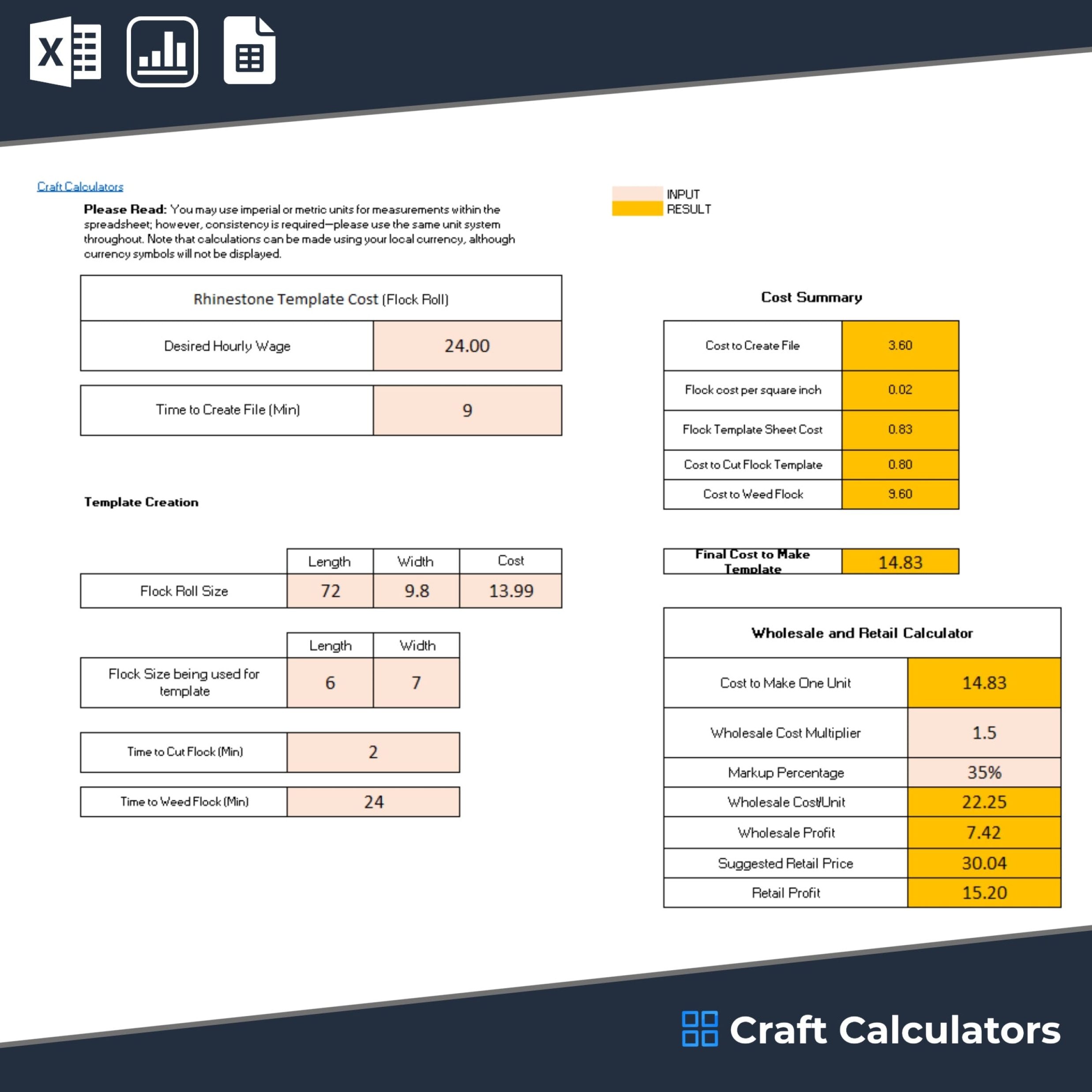 Rhinestone (Flock Rolls) Template Pricing Calculator