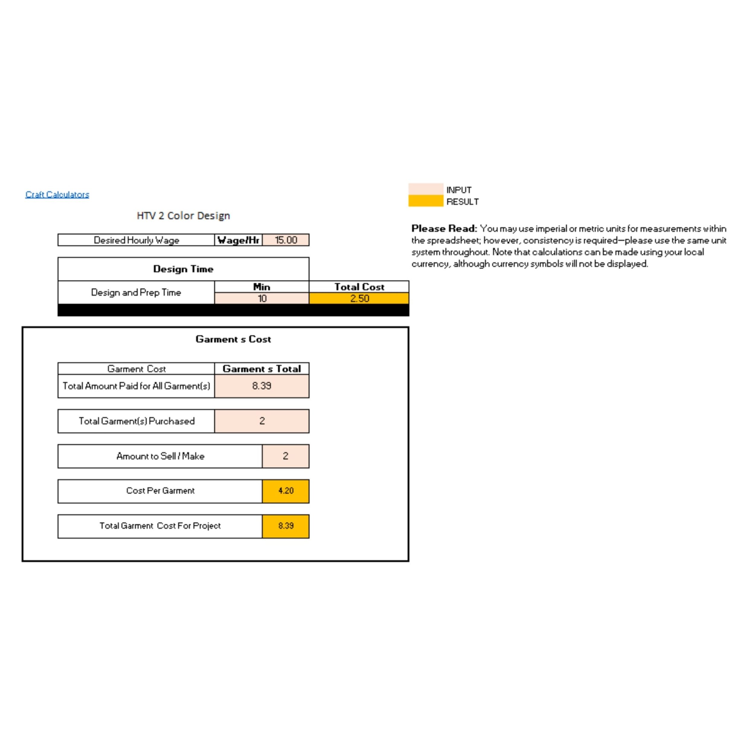 HTV 2 Color Design Product Cost Calculator (Universal Products) - Image 2