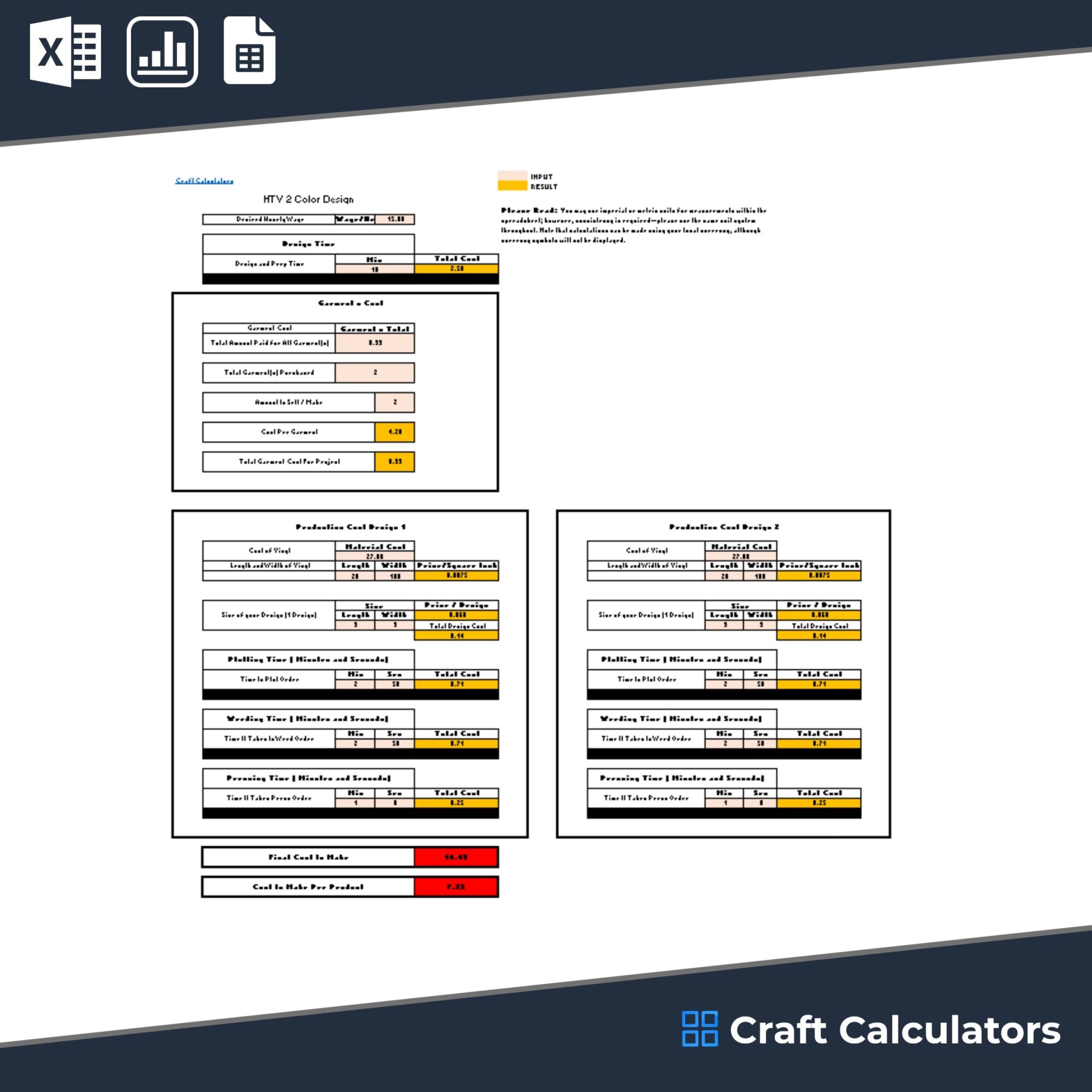 HTV 2 Color Design Product Cost Calculator (Universal Products)