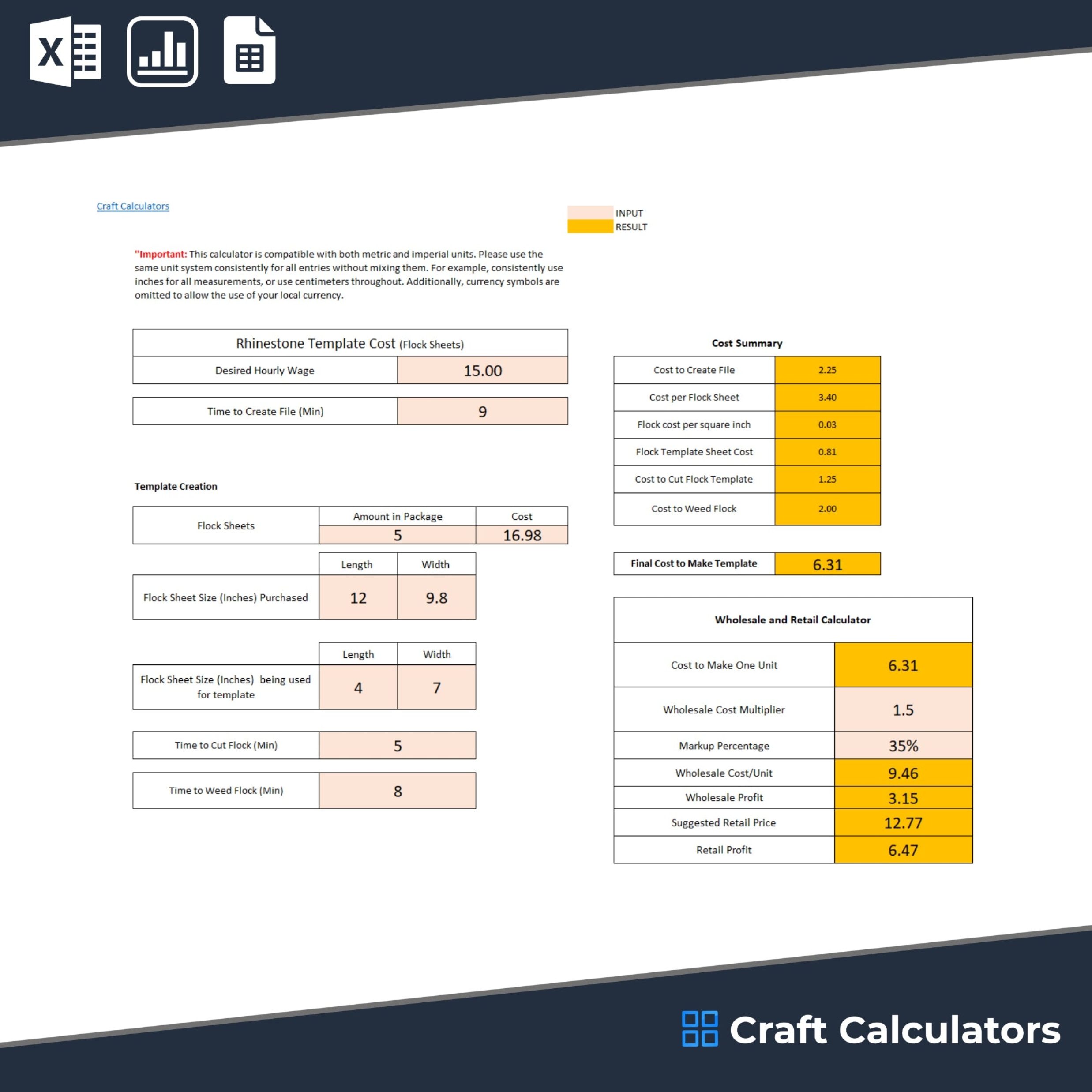 Rhinestone (Flock Sheets) Template Pricing Calculator